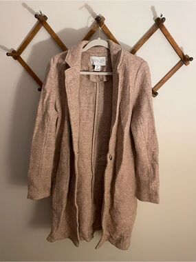 Rachel Zoe Blush Taupe Open-Front Long Knit Cardigan Coat